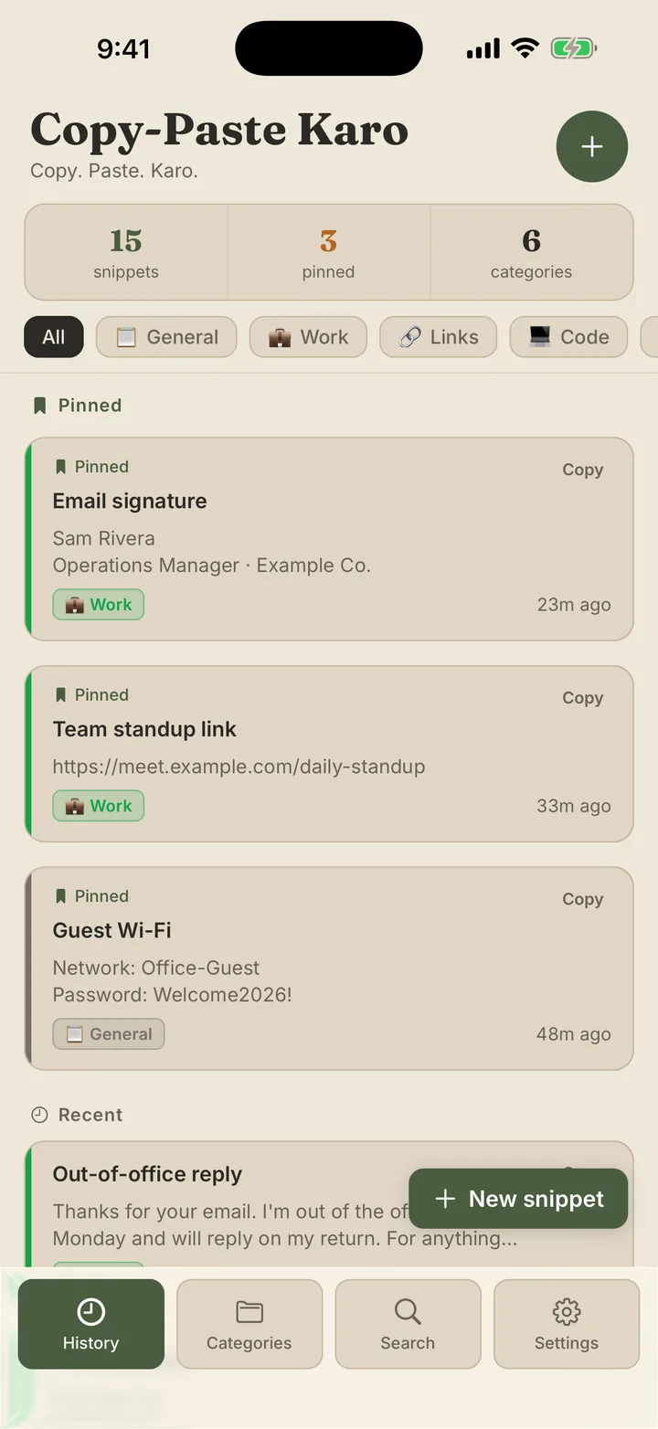 Copy-Paste Karo shown in the selected theme